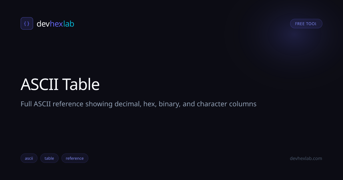 ASCII Table: Free Online Tool | DevHexLab | DevHexLab