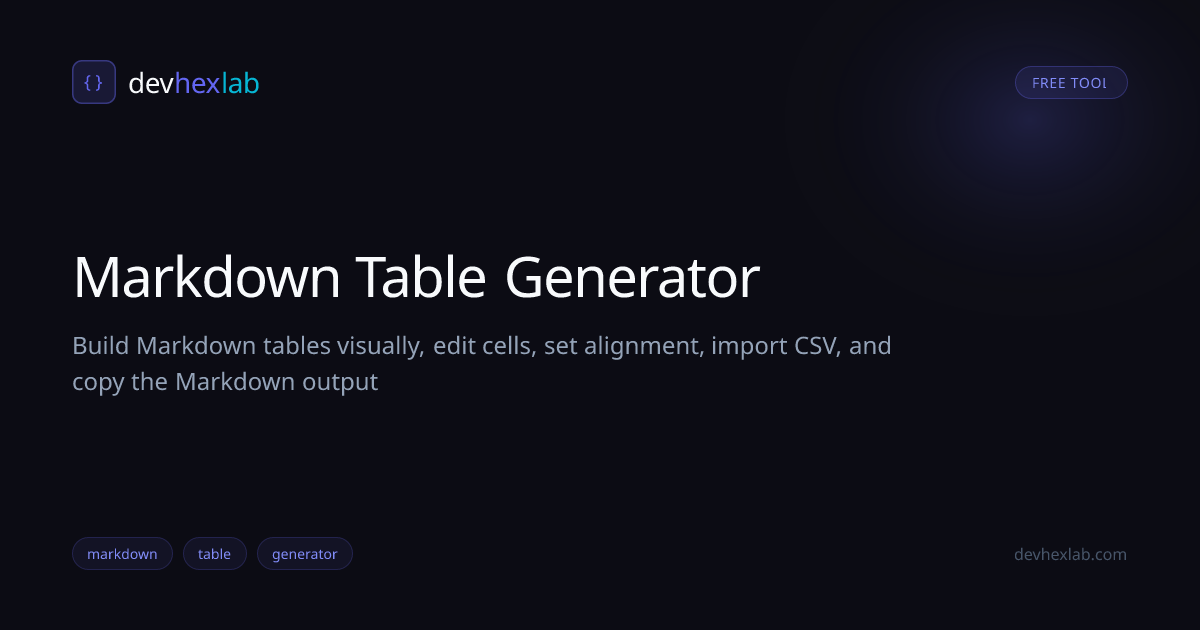 Markdown Table Generator: Free Online Tool | DevHexLab | DevHexLab